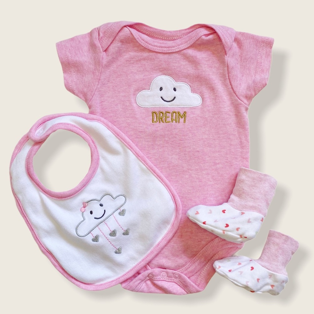Hudson Baby 6-9M 3-Piece Onesie Bib Slippers